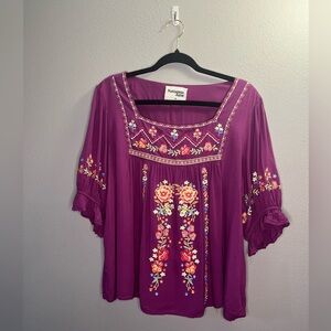 Savanna Jean Magenta Embroidered Ruffle Sleep Top Size 1X